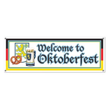 Welcome to Oktoberfest banner with festive icons.