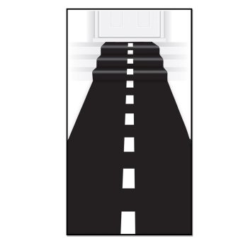 A straight road with dashed white lines in the center.