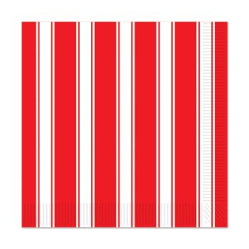 Pattern of vertical red and white stripes.