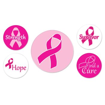 Pink ribbons symbolizing breast cancer awareness and support.