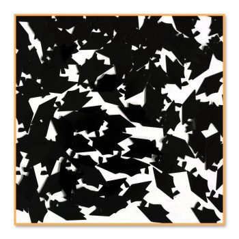 Abstract black and white geometric art with scattered shapes.