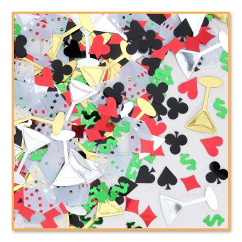 A colorful assortment of playing card suit symbols scattered randomly.