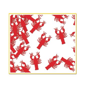 Red lobsters scattered on a white background with a gold border.