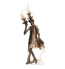 Artistic figure holding three lit torches in a rustic style.