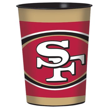 A San Francisco 49ers themed cup with the team's logo.