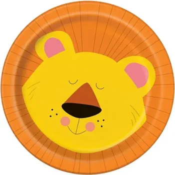 Illustration of a cute, sleeping yellow bear face on an orange plate.