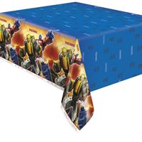 A colorful Avengers-themed party tablecloth featuring popular superheroes.