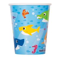 Colorful ocean-themed paper cup with fish and sea creatures.