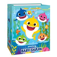 Colorful Baby Shark-themed jigsaw puzzle box with animated characters.