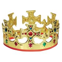 Ornate golden crown adorned with colorful gemstones.