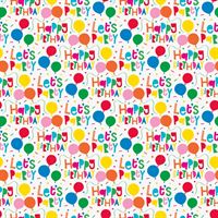 Colorful birthday-themed pattern with balloons and cheerful text.