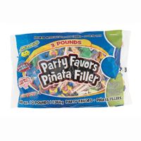 A colorful bag of party favors piñata filler with 3 pounds of candy.