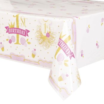 A tablecloth decorated with a yellow flower and butterfly design, featuring the word 'Butterfly'.