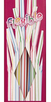 A collection of colorful striped paper straws arranged on a pink background.