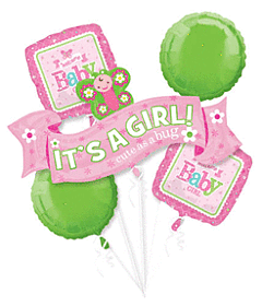 Vibrant balloons decorating a joyful baby girl party, adding a burst of color and whimsy to the celebration.