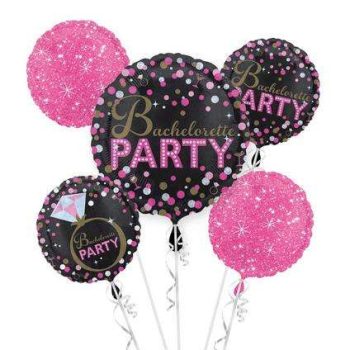 Colorful balloons enhancing the ambiance of a dynamic bachelorette party, creating a festive atmosphere for an unforgettable celebration.