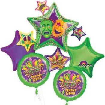 Vibrant Mardi Gras party balloons adorning the celebration with colorful festivity - perfect for your next Fat Tuesday gathering!