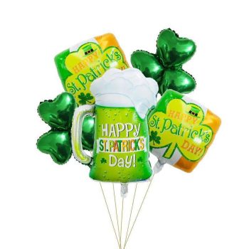 Vibrant green and gold balloons adorn the Saint Patrick's party scene, adding a festive touch to the celebration. Get ready for a lively gathering filled with Irish cheer and spirited revelry!