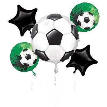 Vibrant soccer-themed party balloons adding energy and excitement to your celebration - perfect for soccer fans of all ages!