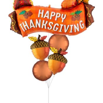 Eye-catching fall-themed balloon arrangement for your Thanksgiving celebration - adding warmth and charm to your autumn festivities!