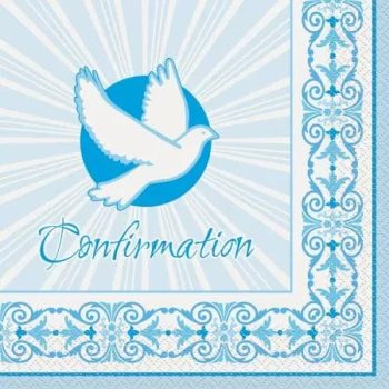 Blue dove and ornate border with Confirmation text.