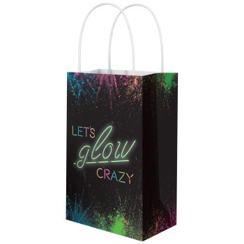 Colorful gift bag with glowing text saying 'Let's glow crazy'.