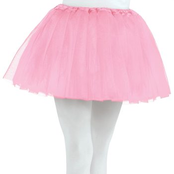 Pink tutu skirt with white tights.