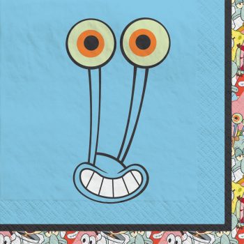 Cartoon character with large eyes and a wide grin on a blue background.