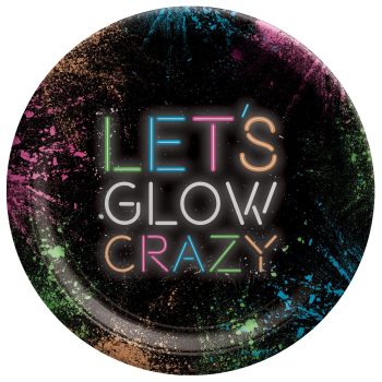Colorful neon text saying 'LET'S GLOW CRAZY' on a dark background.