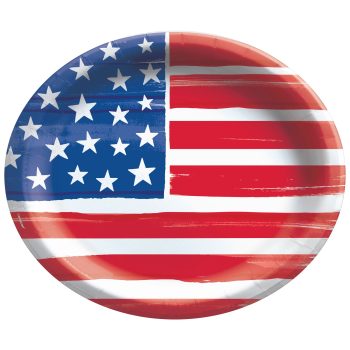 A round object featuring the American flag design.