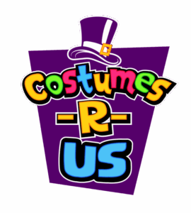 Colorful Costumes R Us logo with a purple top hat on a light purple background.