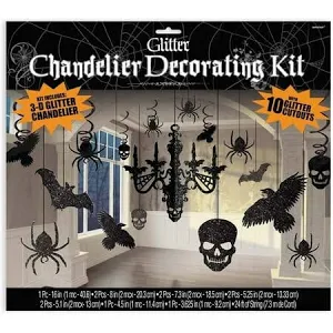 Halloween-themed glitter chandelier decorating kit.