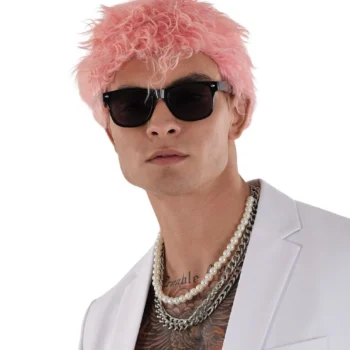 Man with pink hair and sunglasses.