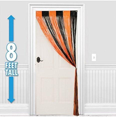 Orange and black string door curtain.